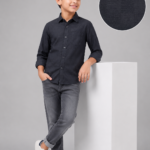 Boys' Dark Textured Navy Button-Down Shirt