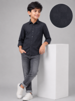 Boys' Dark Textured Navy Button-Down Shirt