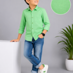 Boys Solid Mint Green Cotton Casual Shirt