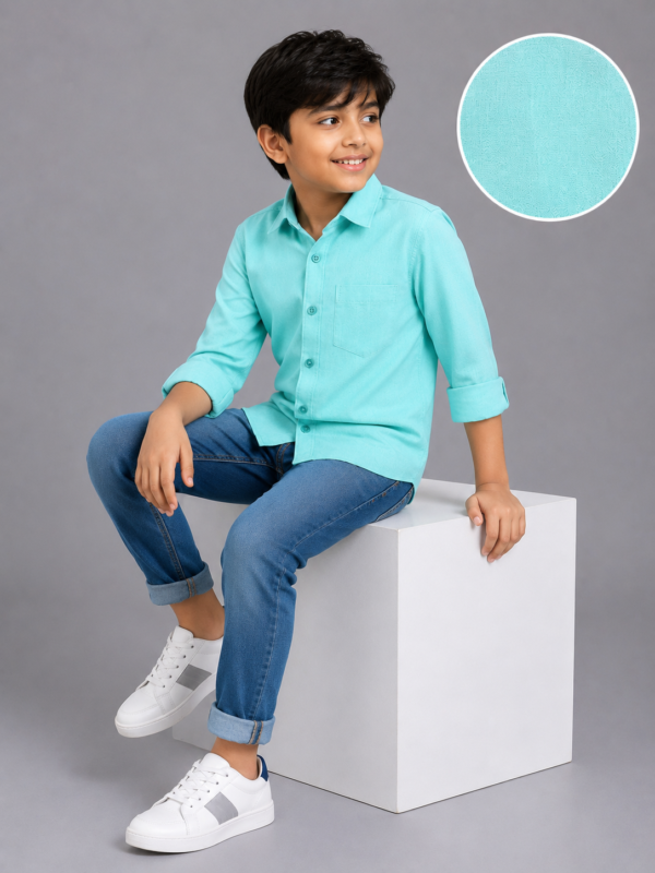 Boys' Aqua Mint Casual Long-Sleeve Button-Up Shirt - Image 2