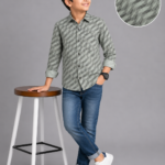 Boy's Sage Green Abstract Print Full Sleeve Casual Shirt