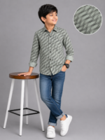 Boy's Sage Green Abstract Print Full Sleeve Casual Shirt