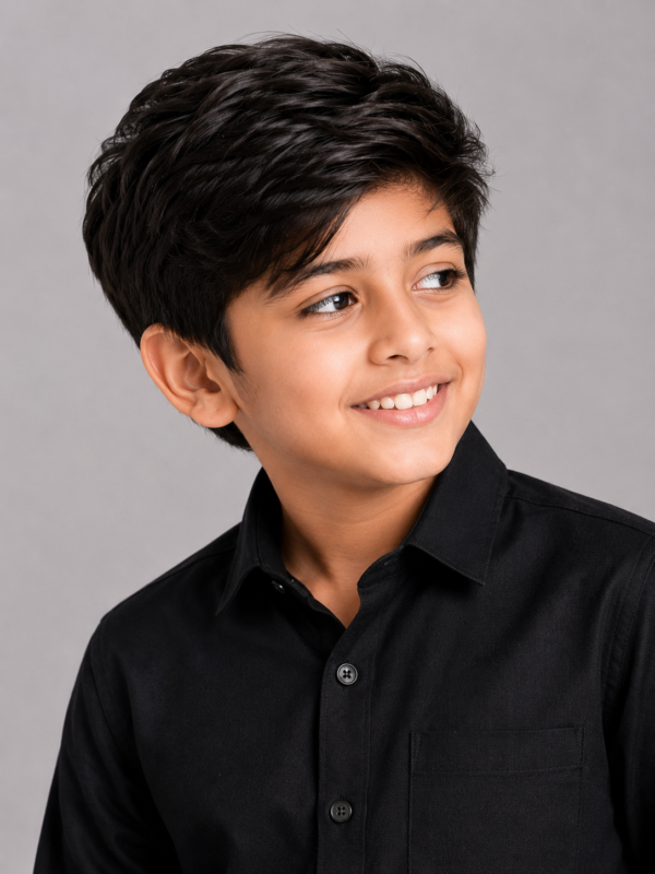 Boys' Classic Black Button-Down Long Sleeve Shirt - Image 3