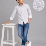 Boys' Stylish Abstract Leaf Print Long Sleeve Button-Down Shirt