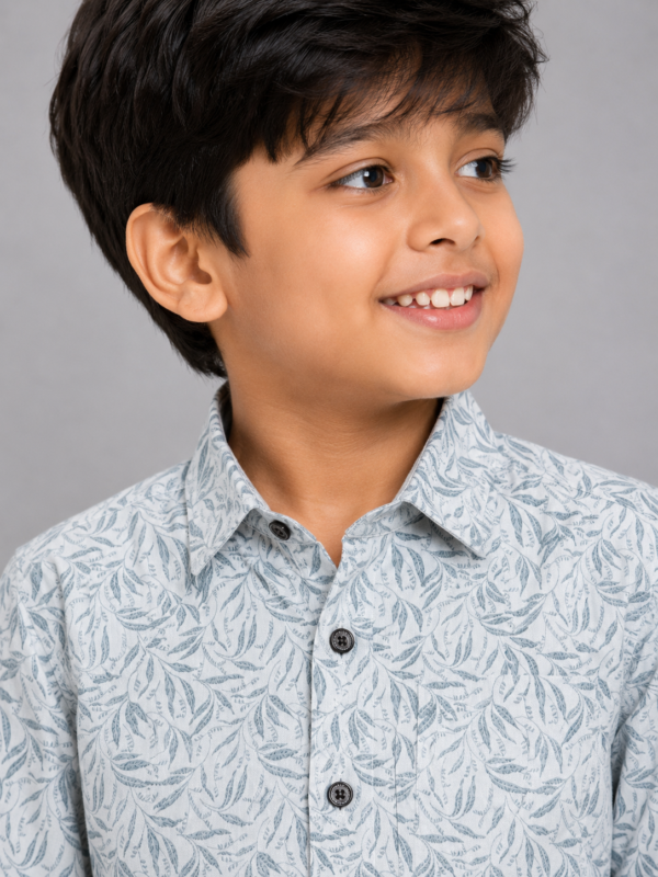Boys' Stylish Leaf Print Long Sleeve Casual Shirt - Image 3