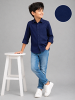 Boy's Classic Navy Blue Versatile Long-Sleeve Shirt - Image 2