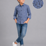 Boys Dusty Blue Abstract Print Casual Shirt