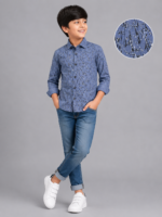 Boys Dusty Blue Abstract Print Casual Shirt