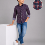 Boys Navy Blue Geometric Print Cotton Shirt