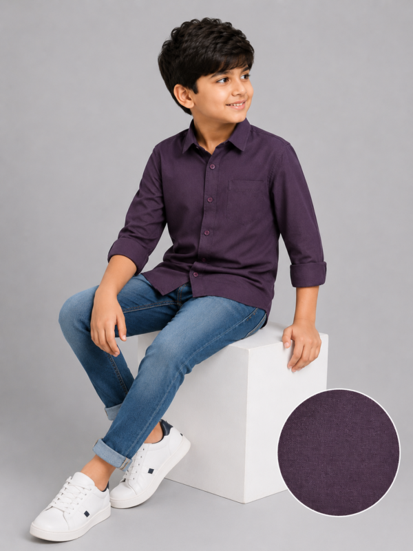 Boys' Dapper Plum Casual Shirt - Image 3
