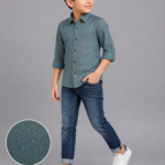 Boys Teal Herringbone Casual Button-Down Shirt