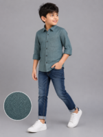 Boys Teal Herringbone Casual Button-Down Shirt