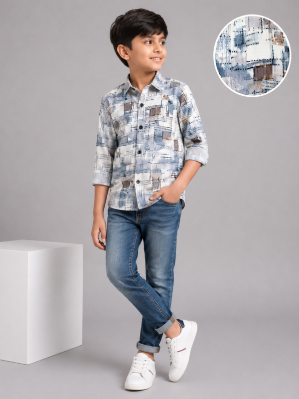 Boys' Modern Abstract Print Long Sleeve Casual Shirt - Image 3
