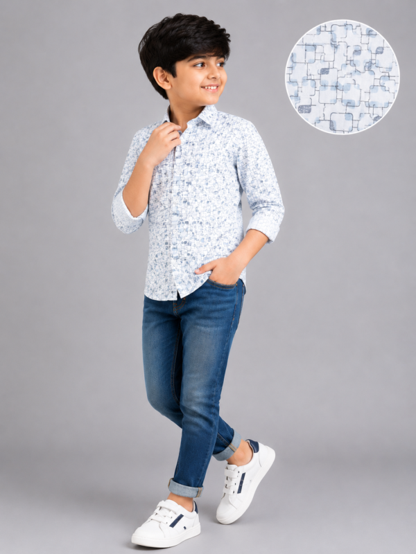 Boy's Stylish Blue Abstract Print Casual Shirt - Image 4