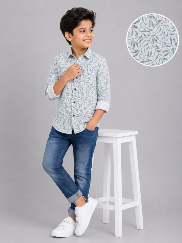 Boys' Stylish Leaf Print Long Sleeve Casual Shirt - Image 2