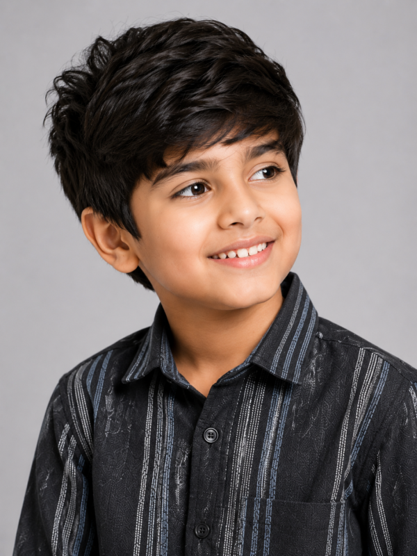 Boys' Charcoal & Blue Vertical Stripe Button-Down Casual Shirt - Image 3