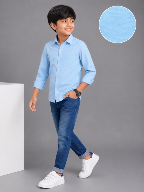 Boys' Sky Blue Textured Long-Sleeve Button-Up Shirt - Image 2
