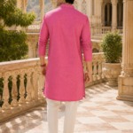 Vibrant Fuchsia Textured Cotton Kurta for Men
