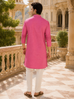 Vibrant Fuchsia Textured Cotton Kurta for Men