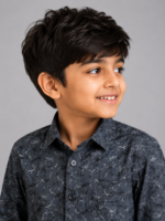 Boys' Dynamic Charcoal Swirl Print Casual Shirt - Image 2