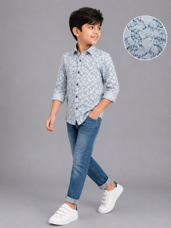 Boys' Stylish Blue Abstract Print Casual Shirt - Image 3