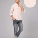 Boys' Peach Dobby Textured Long Sleeve Casual Shirt