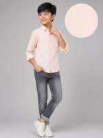 Boys' Peach Dobby Textured Long Sleeve Casual Shirt