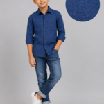 Boys' Navy Blue Textured Long Sleeve Shirt – Smart Casual