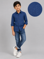 Boys' Navy Blue Textured Long Sleeve Shirt – Smart Casual