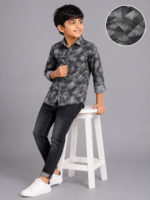 Boys' Grey Geometric Print Casual Button-Down Shirt - Image 2