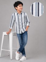 Boys' Multi-Stripe Smart Casual Button-Down Shirt | Grey & White - Image 2