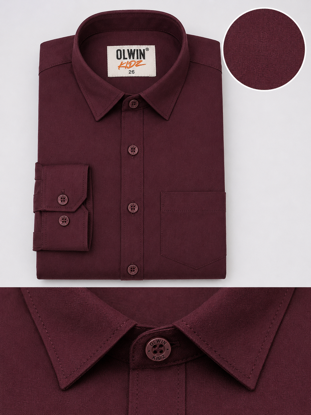Olwin Kidz Boys' Maroon Textured Long-Sleeve Shirt