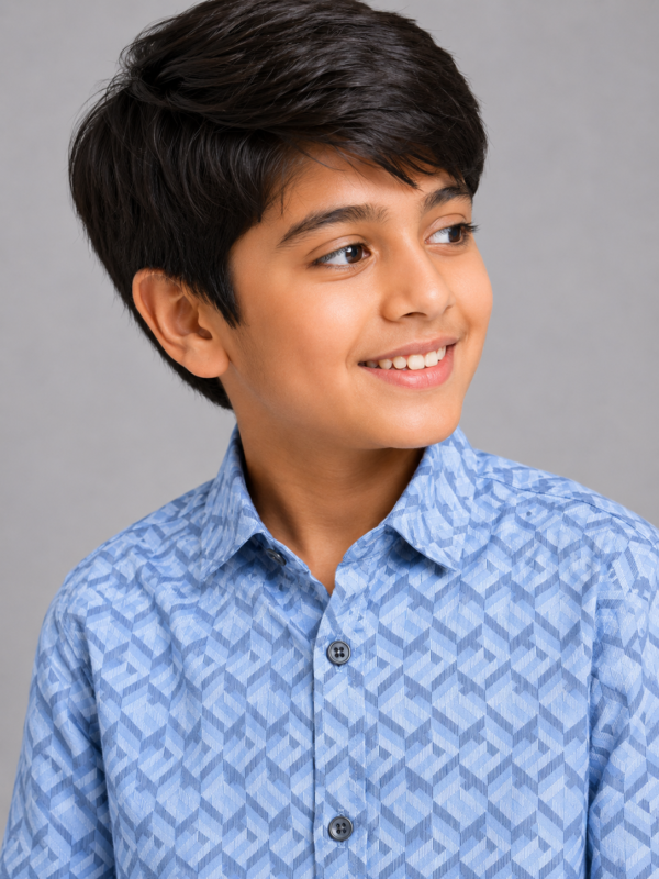 Boys' Blue Illusion Cube Print Casual Shirt - Image 3