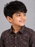 Boys' Stylish Brown Abstract Print Long Sleeve Casual Shirt - Image 2
