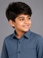 Boys' Stylish Denim Blue Chevron Textured Casual Shirt - Image 2