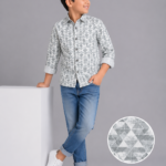 Boys' Geo-Trek Grey & White Triangle Print Casual Shirt