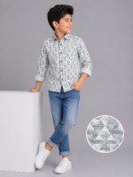 Boys' Geo-Trek Grey & White Triangle Print Casual Shirt