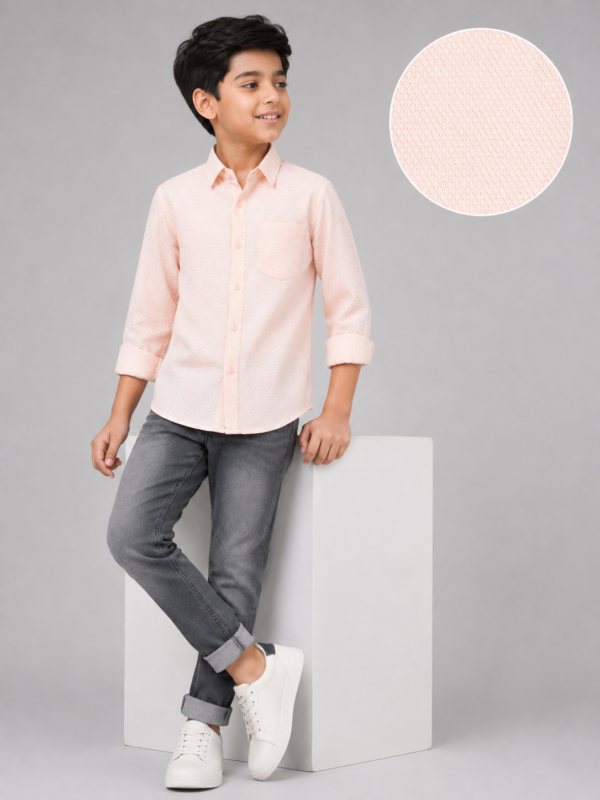 Boys' Peach Dobby Textured Long Sleeve Casual Shirt - Image 2