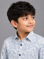 Boys' Dapper Blue Floral Print Long Sleeve Button-Down Shirt - Image 2
