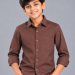 Boys Mocha Chevron Textured Button-Down Shirt
