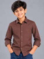 Boys Mocha Chevron Textured Button-Down Shirt