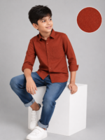 Boys' Earthy Rust Long Sleeve Casual Button-Down Shirt - Image 2