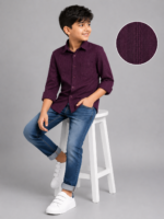 Boys' Regal Purple Textured Long Sleeve Shirt - Smart Casual Button-Down - Image 4