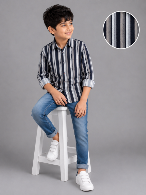 Boys' Stylish Multi-Stripe Long Sleeve Casual Shirt - Image 3