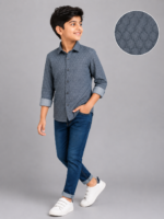 Boys' Stylish Grey-Blue Geometric Print Casual Shirt - Image 2