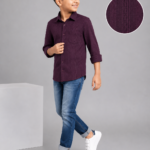 Boys' Regal Purple Textured Long Sleeve Shirt - Smart Casual Button-Down