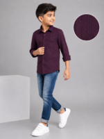 Boys' Regal Purple Textured Long Sleeve Shirt - Smart Casual Button-Down