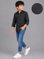 Boys' Stylish Charcoal Textured Long Sleeve Shirt - Image 3