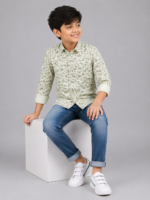 Boys' Sage Green Floral Print Casual Button-Down Shirt - Image 4