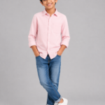 Boys' Everyday Style: Pink Button-Up Shirt & Denim Jeans